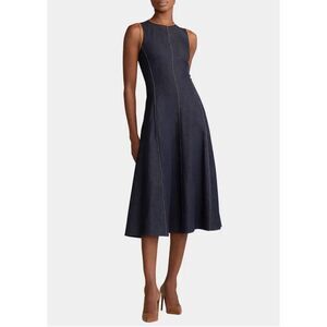Ralph Lauren Collection Denim & Leather NWOT Midi Dress Size 16